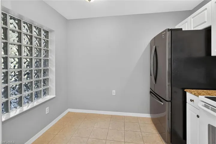 Glass block window feature, for natural light over the eat-in kitchen area.