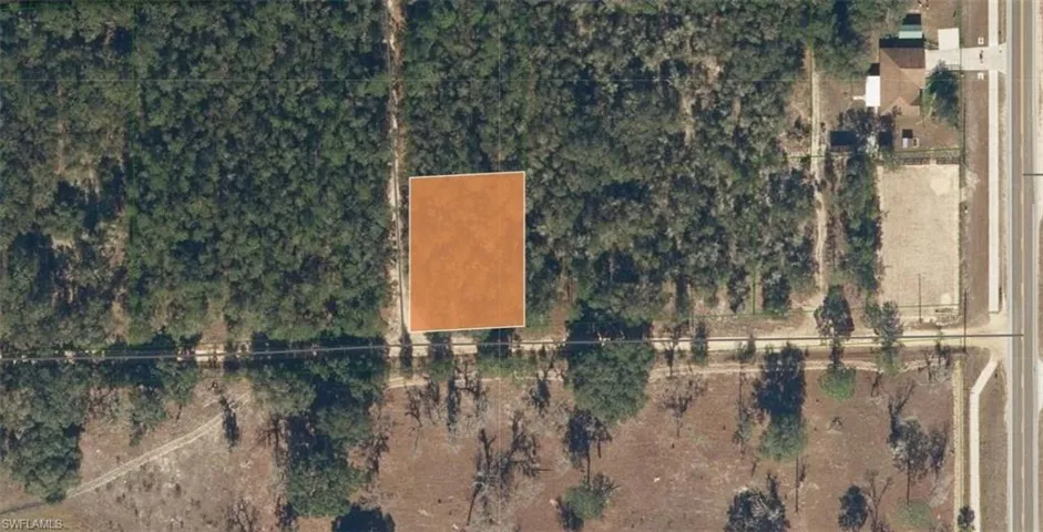 Aerial Map. Displaying the property in a rural setting, with surrounding vegetation and nearby infrastructure