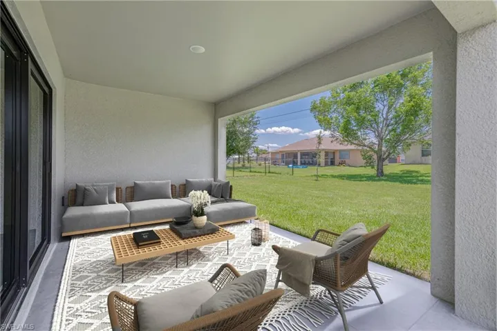 Virtually Staged for Illustrative Purposes. View of patio with an outdoor living space