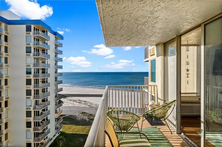 Balcony with view of  Gulf water and beach