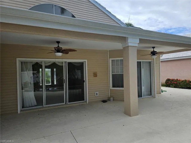 View of patio with ceiling fan