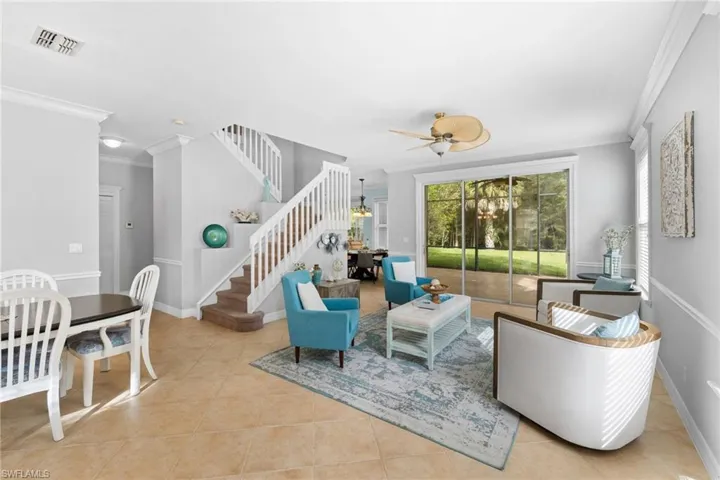 View from the front door, looking at the family room with views out to the lanai.