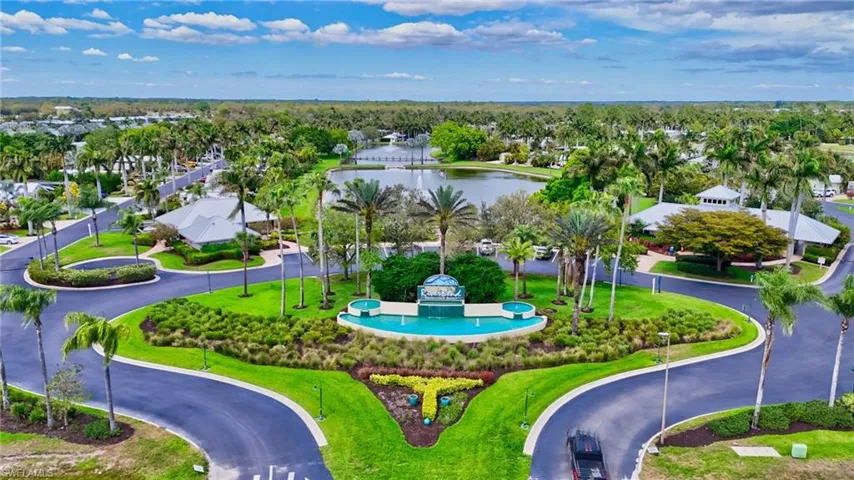 Aerial view of residential area with a large body of water