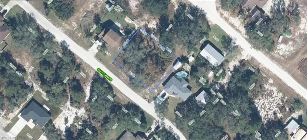 Aerial Parcel Map. Displaying the outline and dimensions of the property and its boundaries