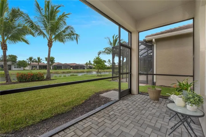 lanai with a lake view