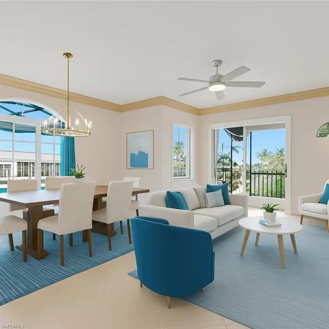 Virtually Staged:Dining room and family room with wall removed