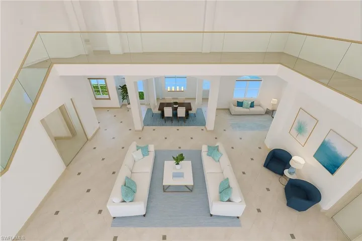 Virtually Staged:Upstairs view with glass railings