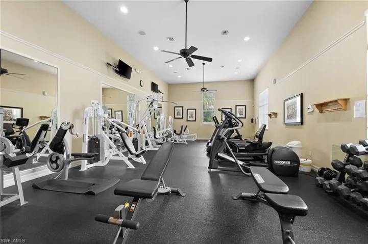 Gym with ceiling fan