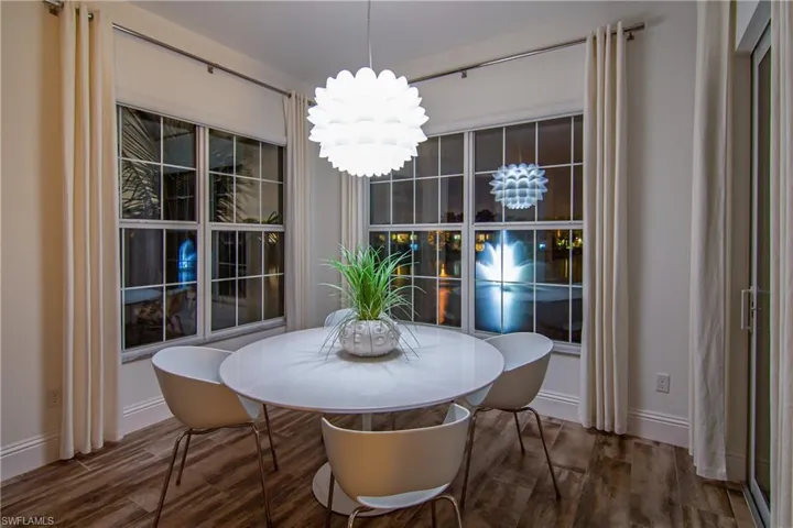 Lighted fountains from kitchen dining nook.