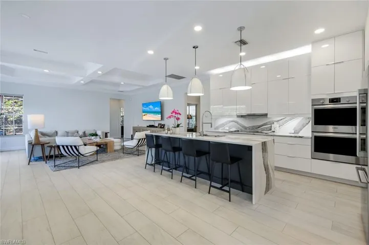Open the sliding doors to kitchen and family room