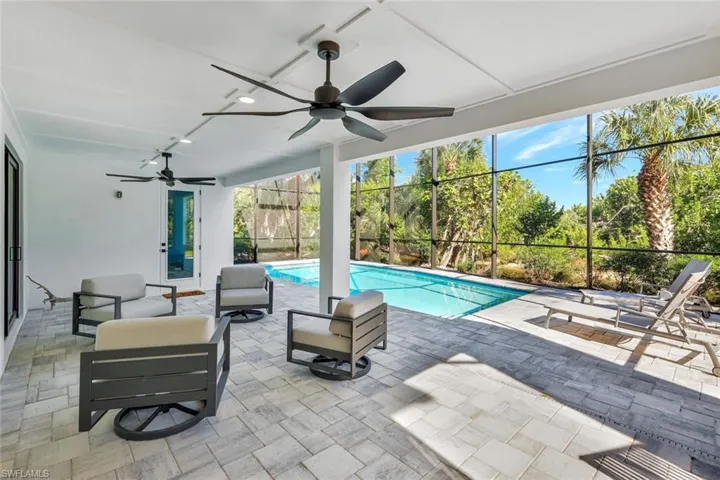 Swimming pool featuring a patio and a lanai