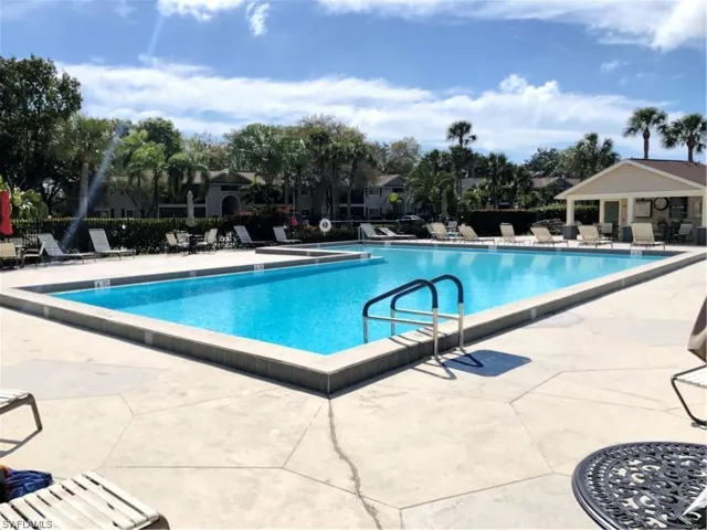 Pool with bathrooms cabana.