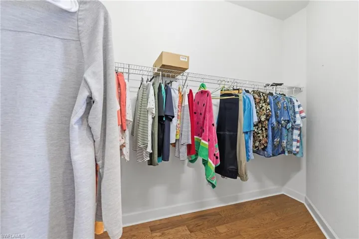 Walk in closet with wood finished floors