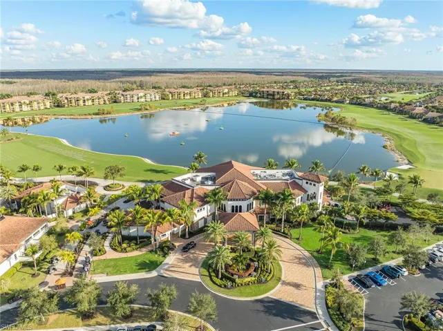 Bird's eye view of a golf club and a large body of water
