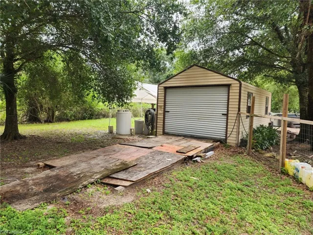 View of detached garage