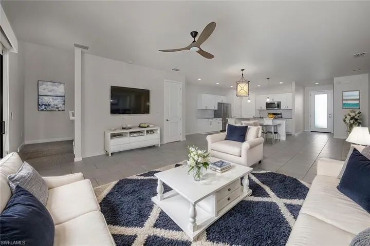The living room has been virtually staged