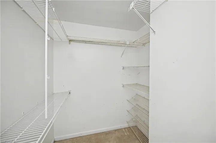 Walk in closet with light carpet