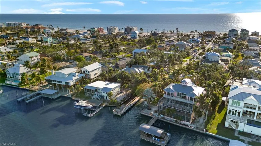 Drone / aerial view of the bay with dock