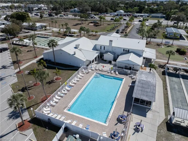 Drone / aerial view of a pool