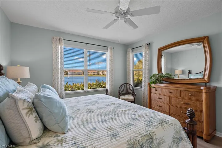 Owners Suite with Southern Lake Views and Ceiling Fan
