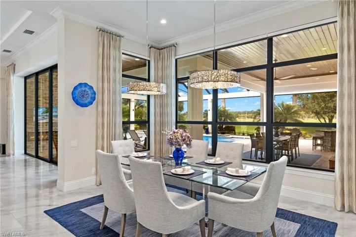 Dining room featuring large wall to wall windows