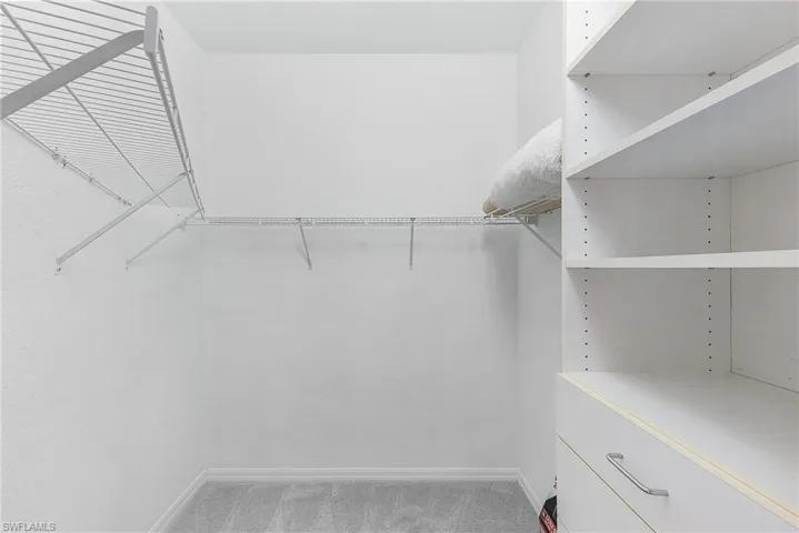 Spacious closet with light colored carpet
