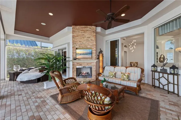Lanai with gas fireplace