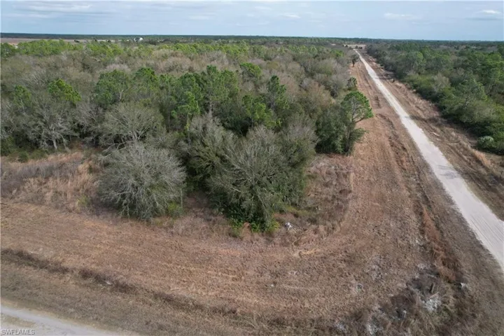 Aerial view of property's location with a forest