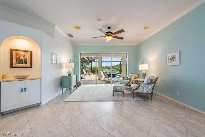 Formal living room with lake view.