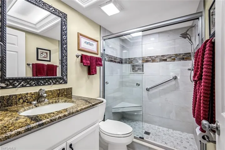 Bathroom featuring tile / glass shower.