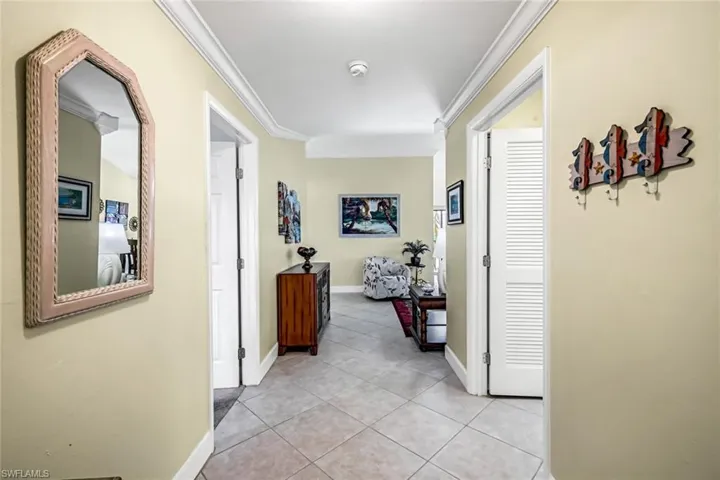 Entry / hallway with 18" tiles on the diagonal.
