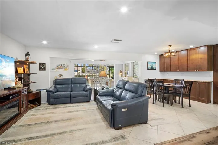 Living room with hanging lights