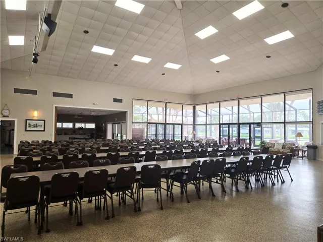 Dining room with a high ceiling