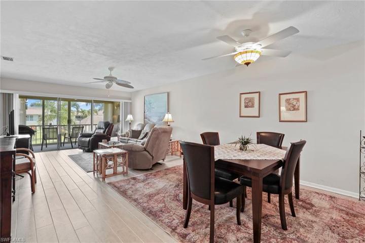 Tile floor, dining and living area.
