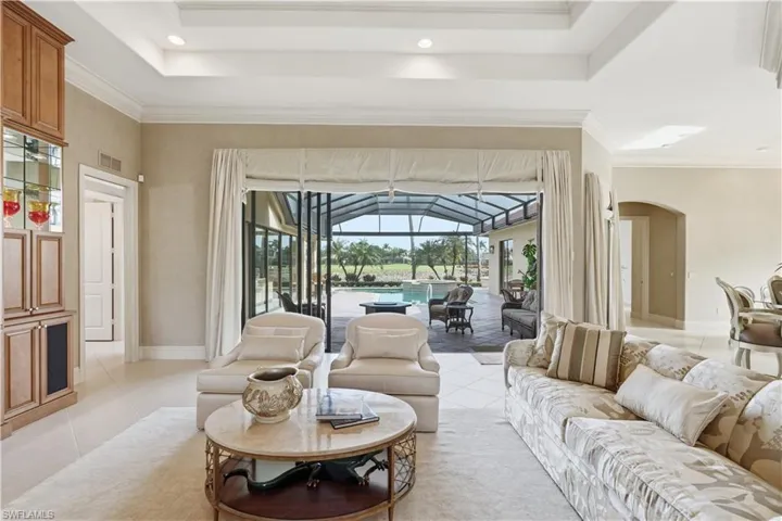 This expansive space overlooks the pool area.