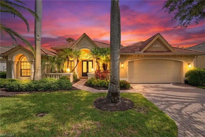 This elegant residence glows at sunset.