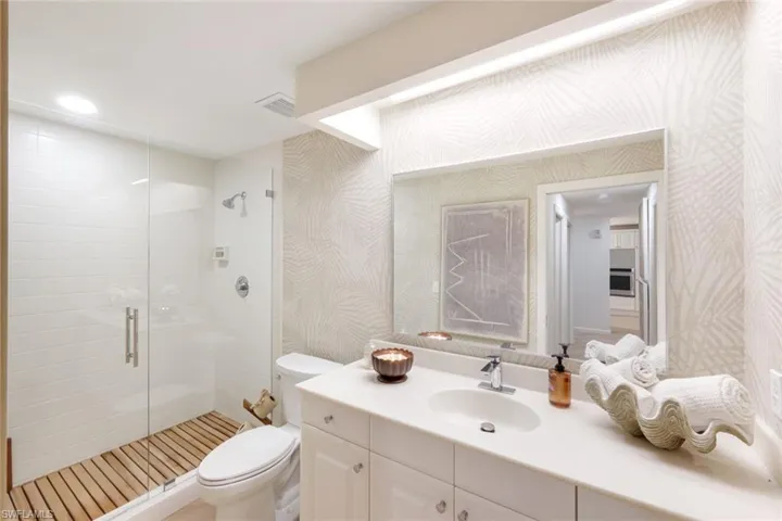 Guest bath complete with cedar lined shower