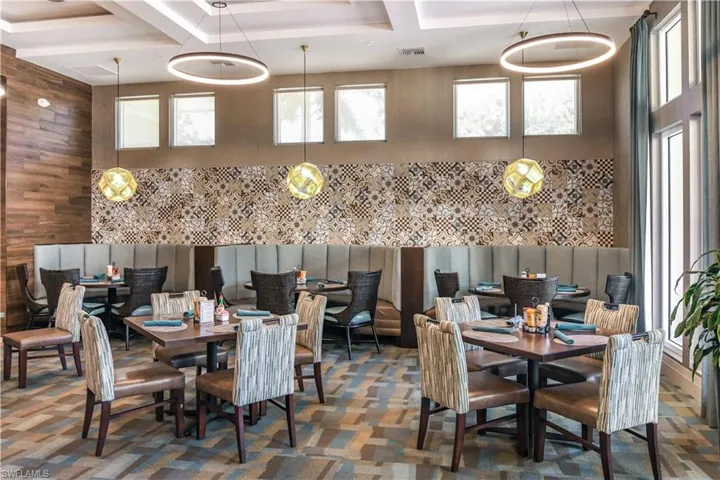 Dining room with a high ceiling