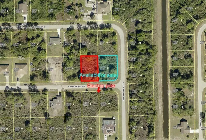 Aerial map of property and surrounding area featuring property parcel outlined