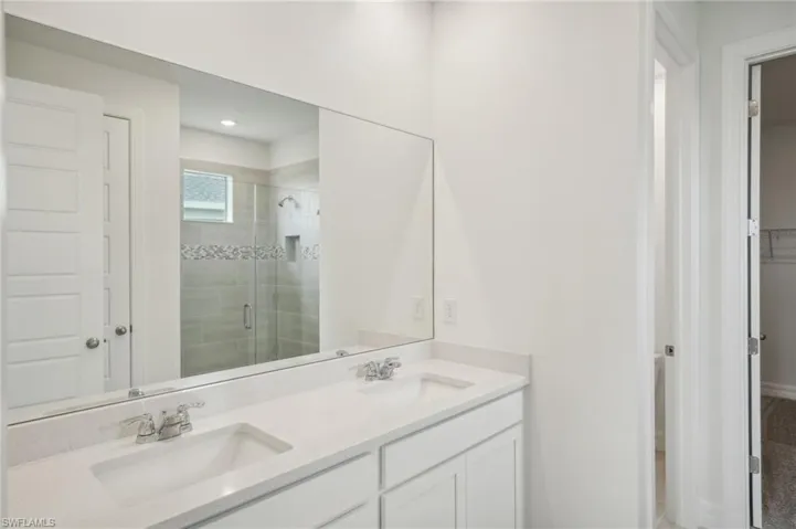 Bathroom with walk in shower and vanity