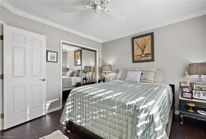 Guest bedroom with new hardwood floors.