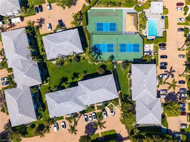 Aerial View of Tennis Picketball Courts and Pool