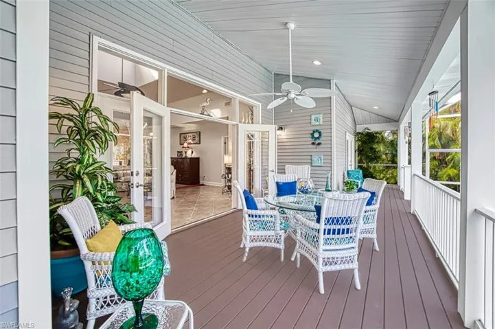 Wooden deck with ceiling fan