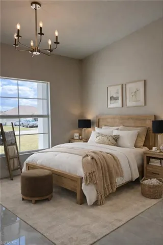 Bedroom with a chandelier