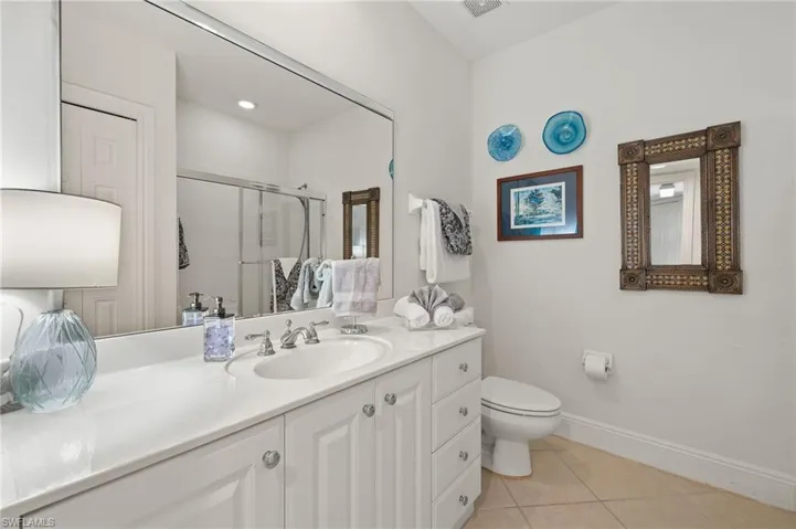 Guest bath has tub shower combo