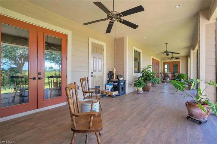 View of patio with ceiling fan