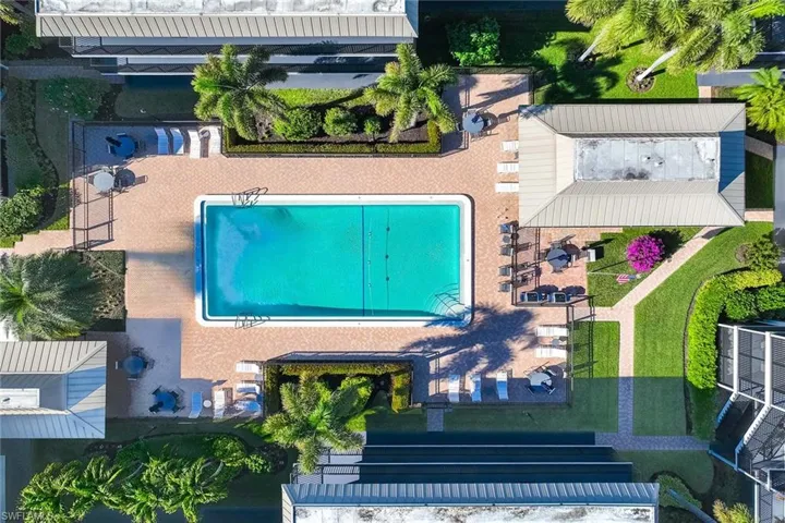 Drone / aerial view of a pool area