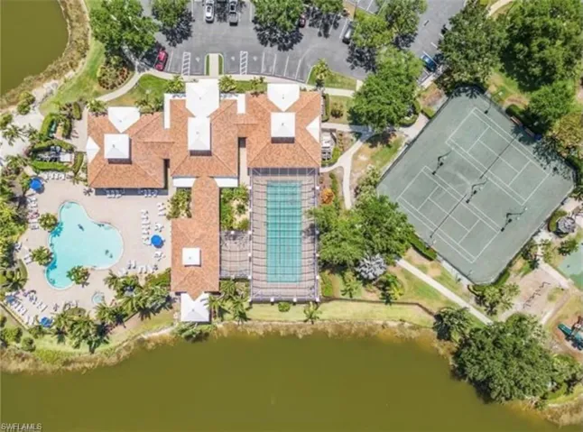 Aerial view of a nearby body of water