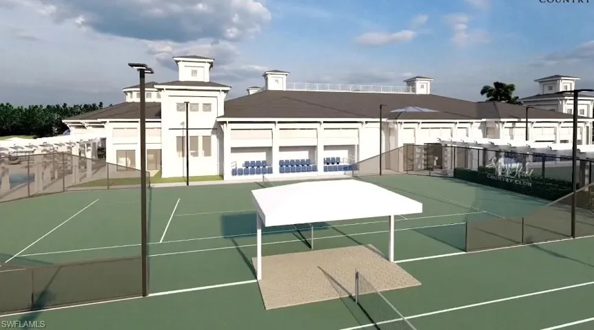 View of tennis court with fence