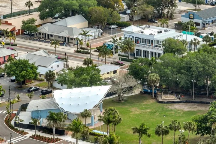 Aerial view of Riverside park bandshell....just a short walk from your front door!